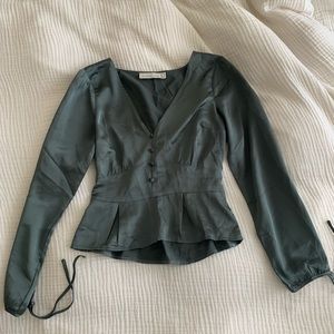 Long-Sleeve Pleated Tie-Sleeve Top